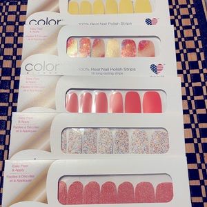 NIB Five Fun Summery packs of Color Street, yellow, orange, coral, and sparkles